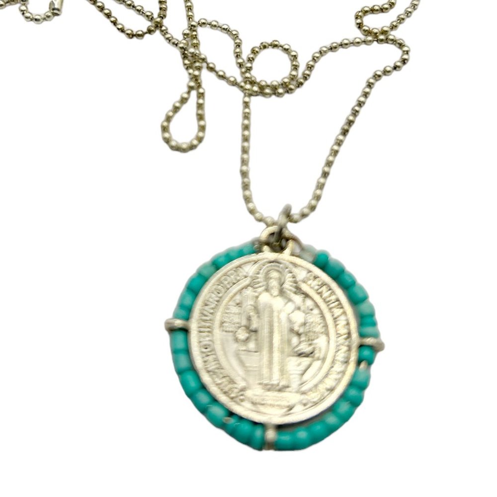 COPY - Turquoise Beaded St Benedict  Necklace